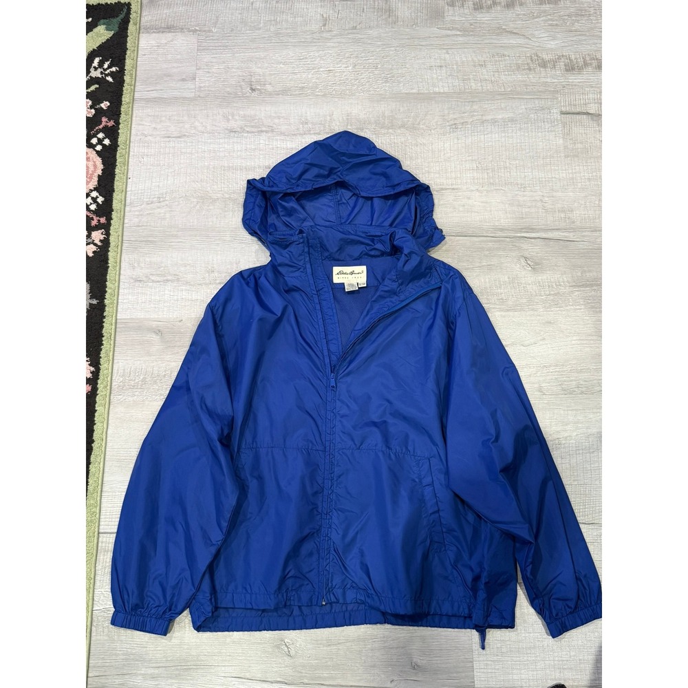 Eddie Bauer Windbreaker Jacket Mens XL Blue Gorpcore Vintage Hooded Full Zip - Picture 2 of 8